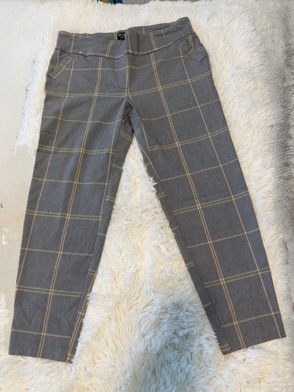 Soho Apparel Gray Plaid Skirt with Yellow Windowpane - Picture 2 of 4
